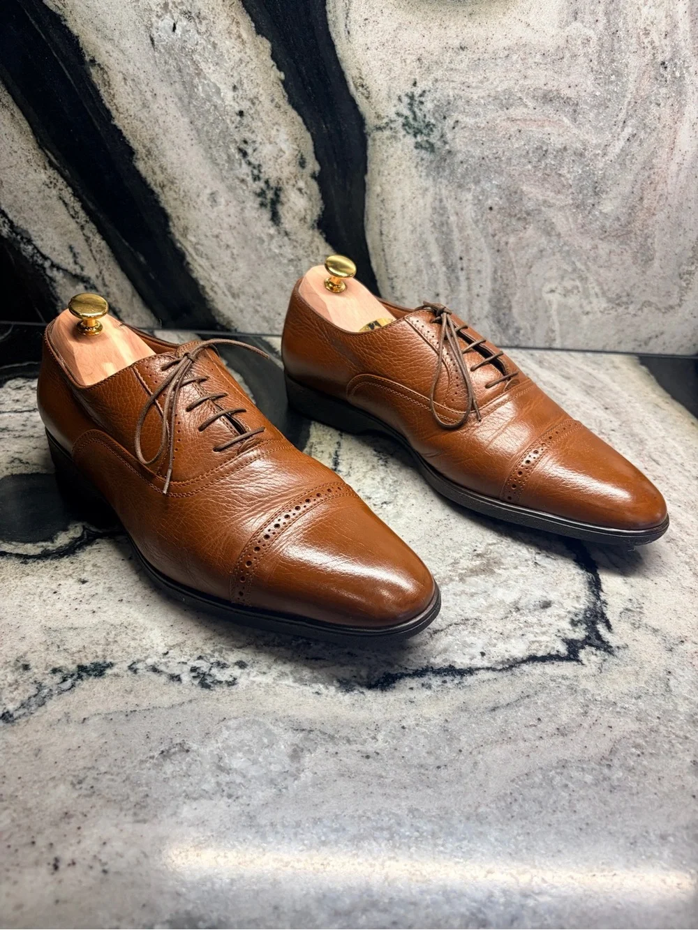 A.Testoni Black Label Brown Leather Cap Toe Oxford Men’s 8 UK 9 US Italy
